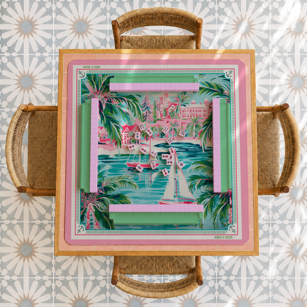 Palm Beach American Mahjong Mat | Coastal Tropical Playing Mat