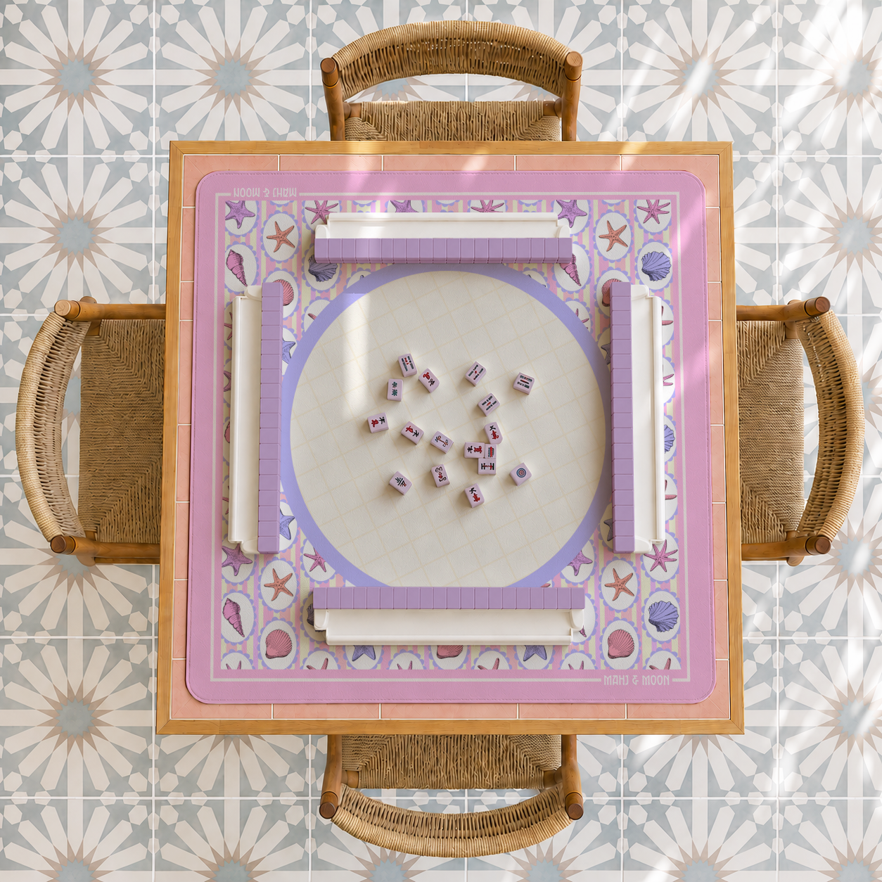 Seashell American Mahjong Mat | Coastal Beach House Playing Mat