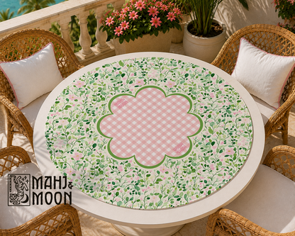 Pink Floral Round Mahjong Mat