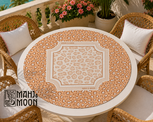 Round Leopard Print Mahjong Mat | Neutral Animal Print American Mahjong Playing Mat