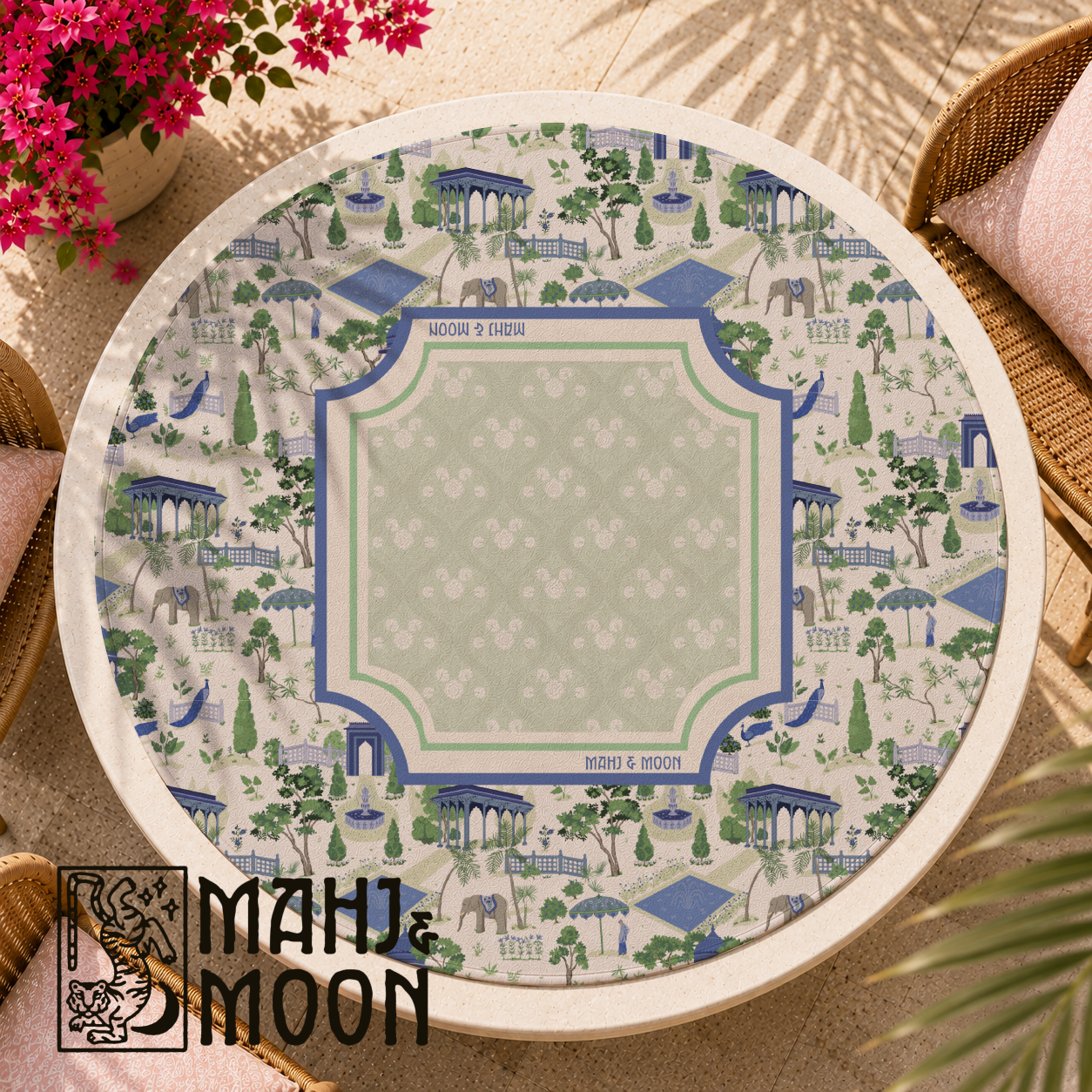 Garden Toile Round Mahjong Mat