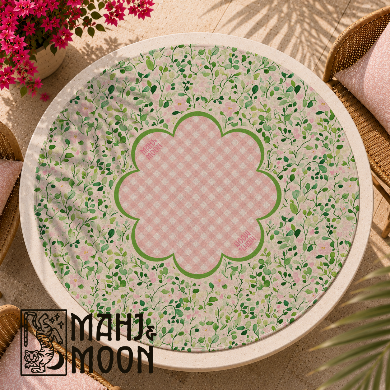 Pink Floral Round Mahjong Mat