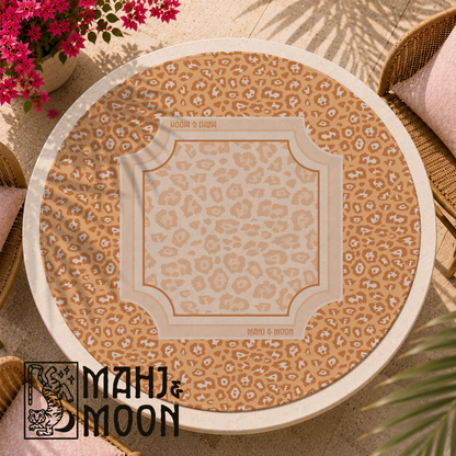 Round Leopard Print Mahjong Mat | Neutral Animal Print American Mahjong Playing Mat