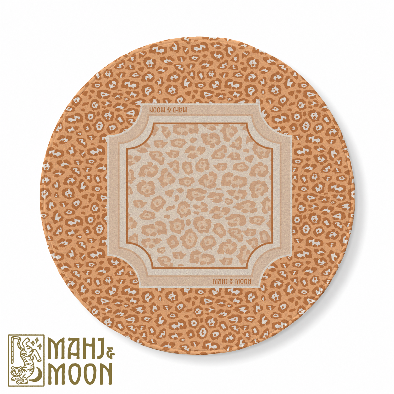 Round Leopard Print Mahjong Mat | Neutral Animal Print American Mahjong Playing Mat