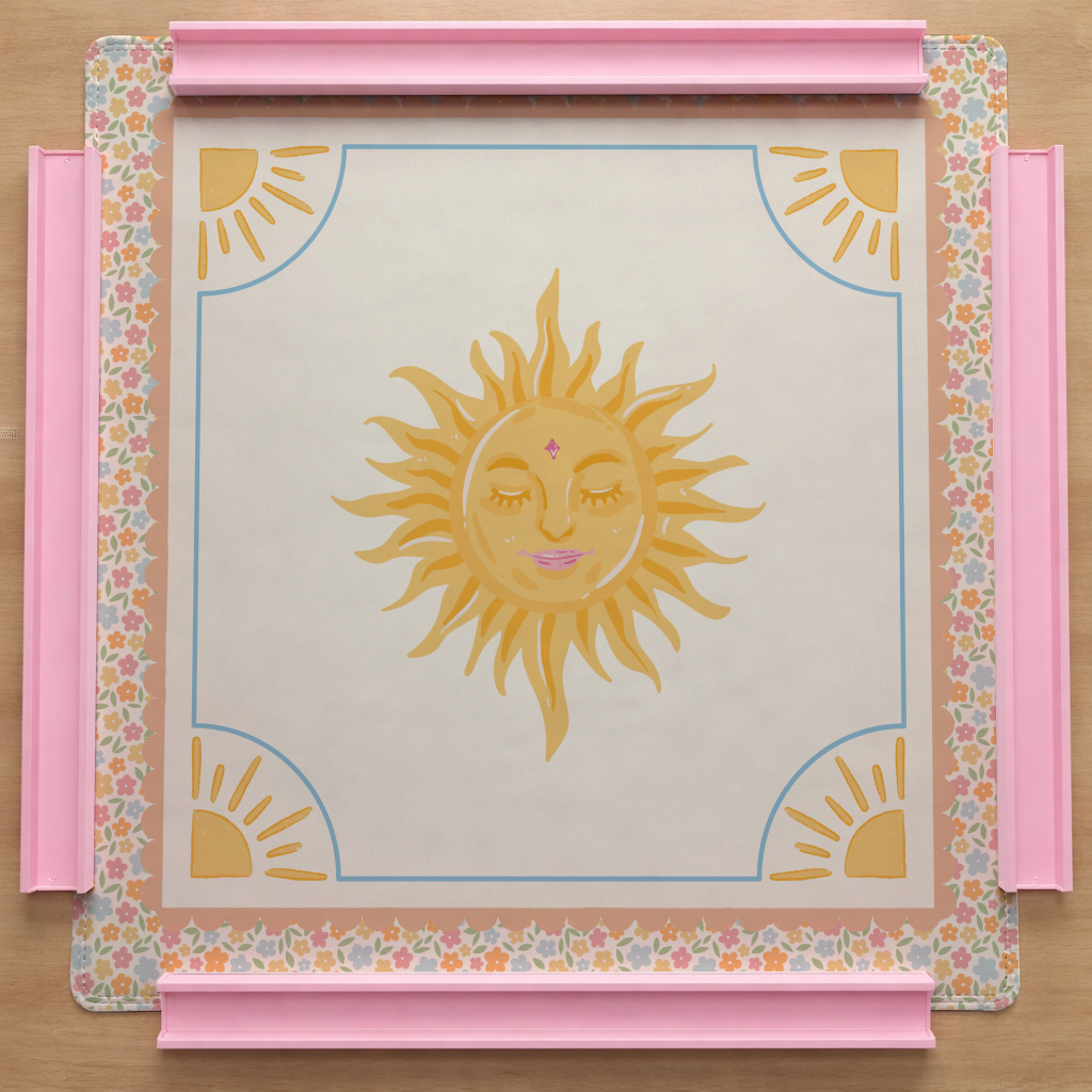 Celestial Sun Mahjong Mat | Boho Sunshine Mahjong Mat in Peach & Yellow