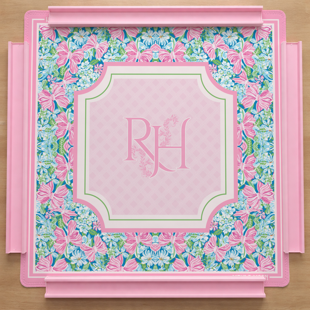 Personalized Bow American Mahjong Mat | Custom Monogram Coquette Playing Mat