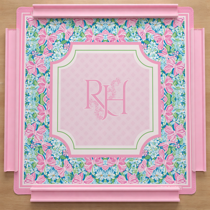 Personalized Bow American Mahjong Mat | Custom Monogram Coquette Playing Mat