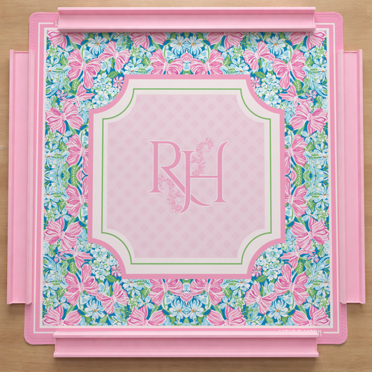 Personalized Bow American Mahjong Mat | Custom Monogram Coquette Playing Mat