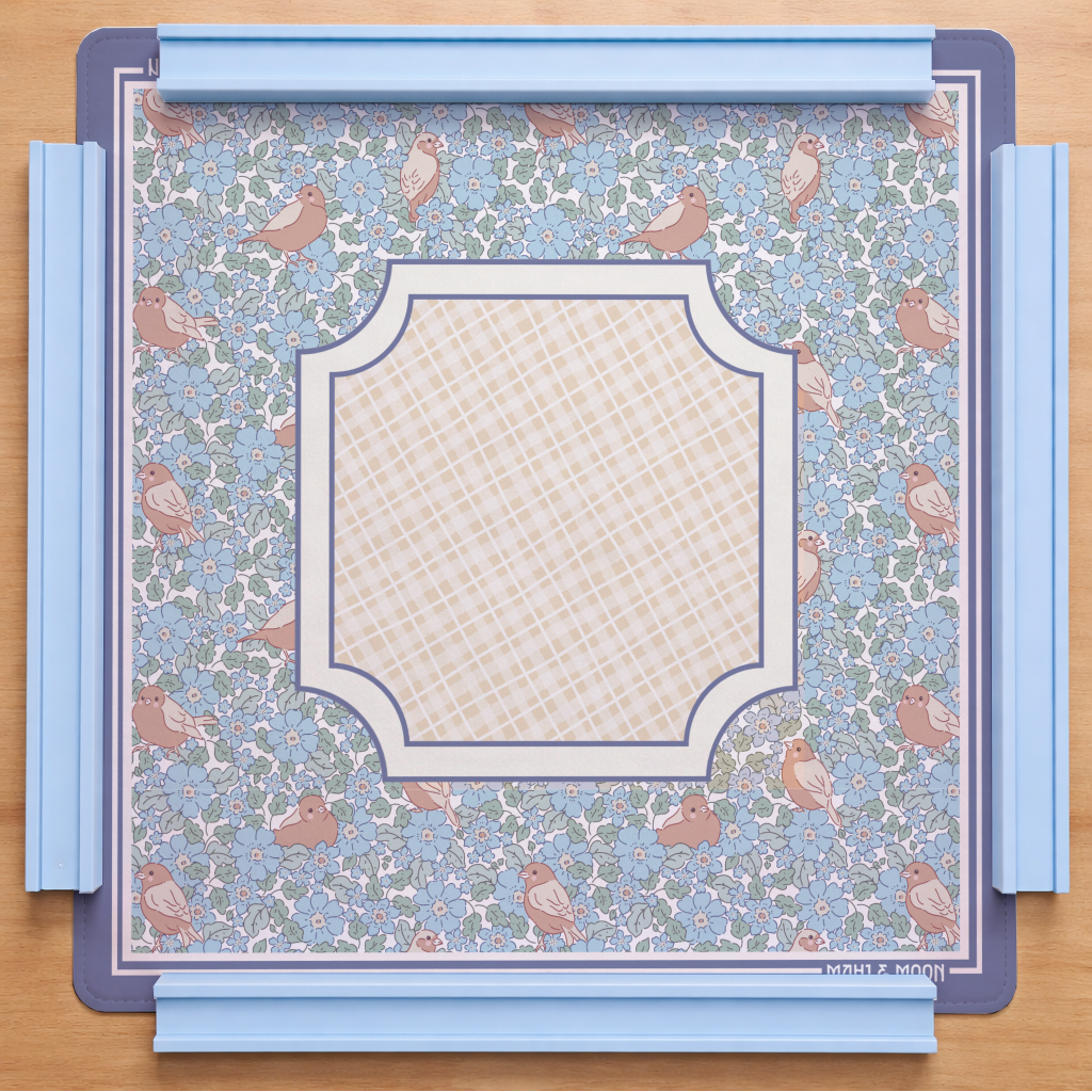 Blue Floral Bird American Mahjong Mat | Cottage Garden Playing Mat