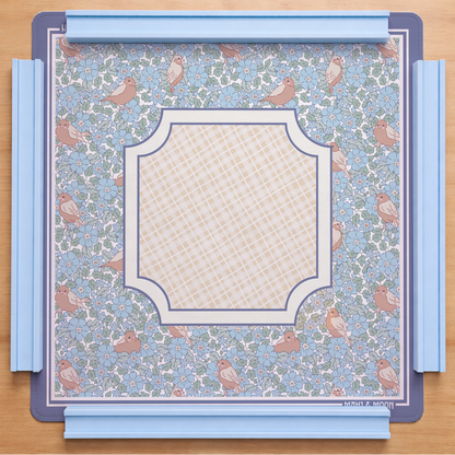 Blue Floral Bird American Mahjong Mat | Cottage Garden Playing Mat