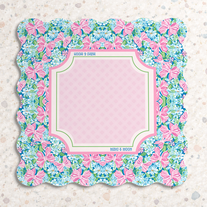 Scalloped Bow Garden Mahjong Mat – Pink & Blue Floral Mahjong Table Mat