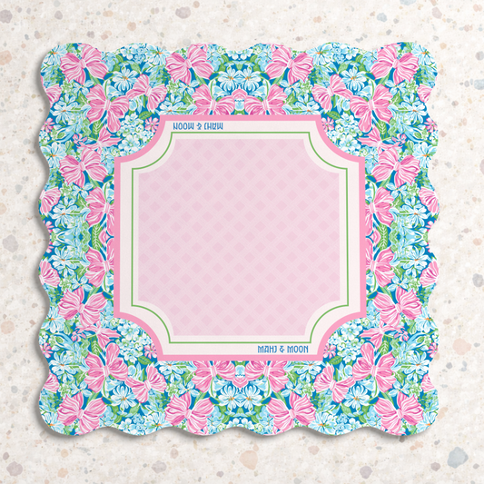 Scalloped Bow Garden Mahjong Mat – Pink & Blue Floral Mahjong Table Mat