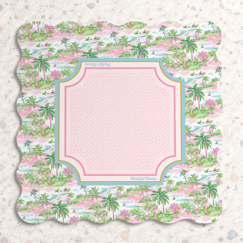 Scalloped Pastel Palm Beach Toile Mahjong Mat