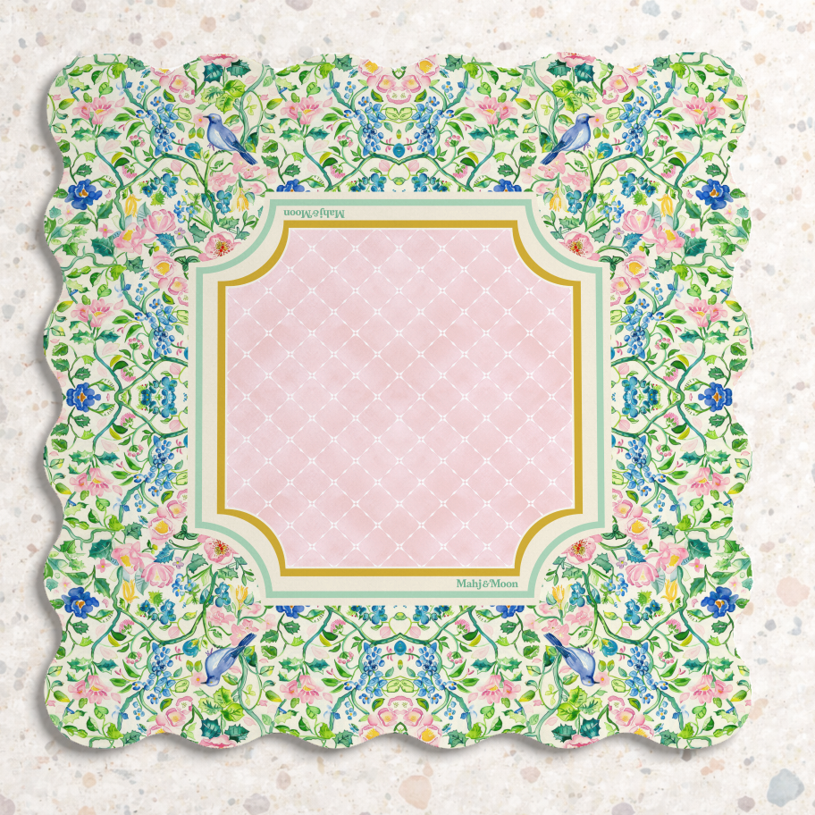 Scalloped Chinoiserie Bird & Floral Mahjong Mat