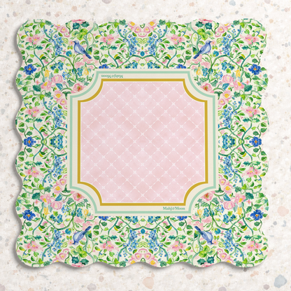 Scalloped Chinoiserie Bird & Floral Mahjong Mat