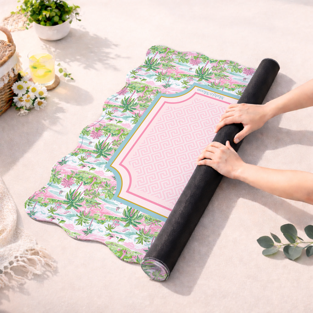 Scalloped Pastel Palm Beach Toile Mahjong Mat