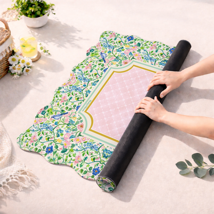 Scalloped Chinoiserie Bird & Floral Mahjong Mat