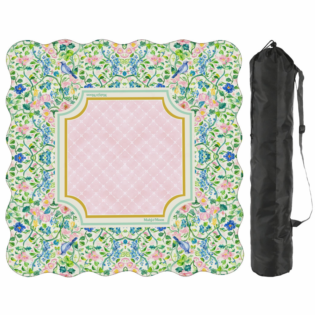 Scalloped Chinoiserie Bird & Floral Mahjong Mat