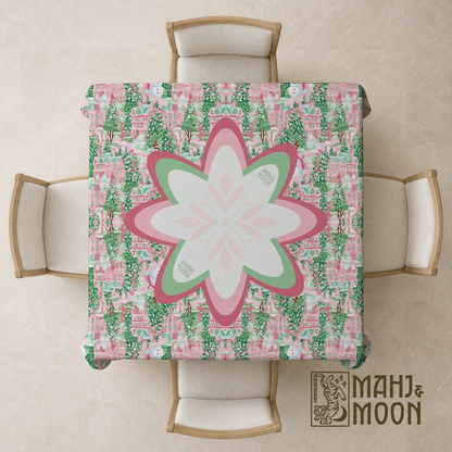 Pink Christmas Village Mahjong Tablecloth