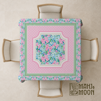 Pink Coquette Bow Garden Mahjong Tablecloth
