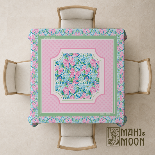 Pink Coquette Bow Garden Mahjong Tablecloth