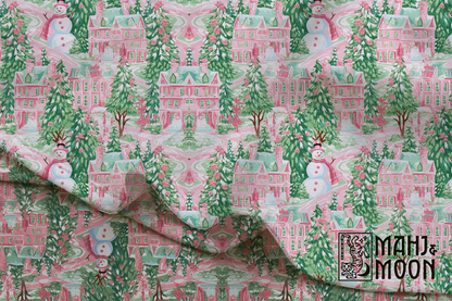 Pink Christmas Village Mahjong Tablecloth