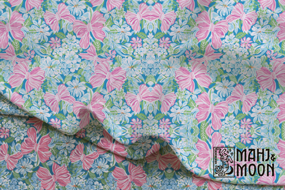 Pink Coquette Bow Garden Mahjong Tablecloth