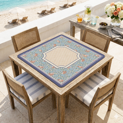 Blue Floral Bird American Mahjong Mat | Cottage Garden Playing Mat