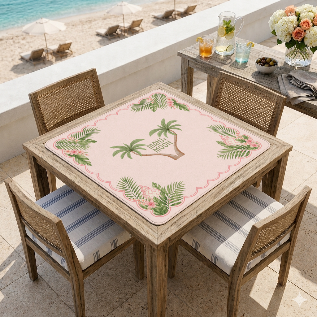 Palm Tree Mahjong Mat | Tropical Pink American Mahjong Playing Mat