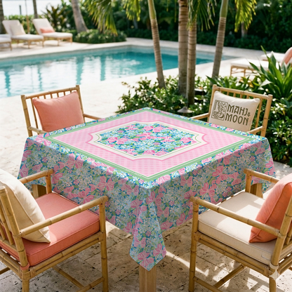 Pink Coquette Bow Garden Mahjong Tablecloth