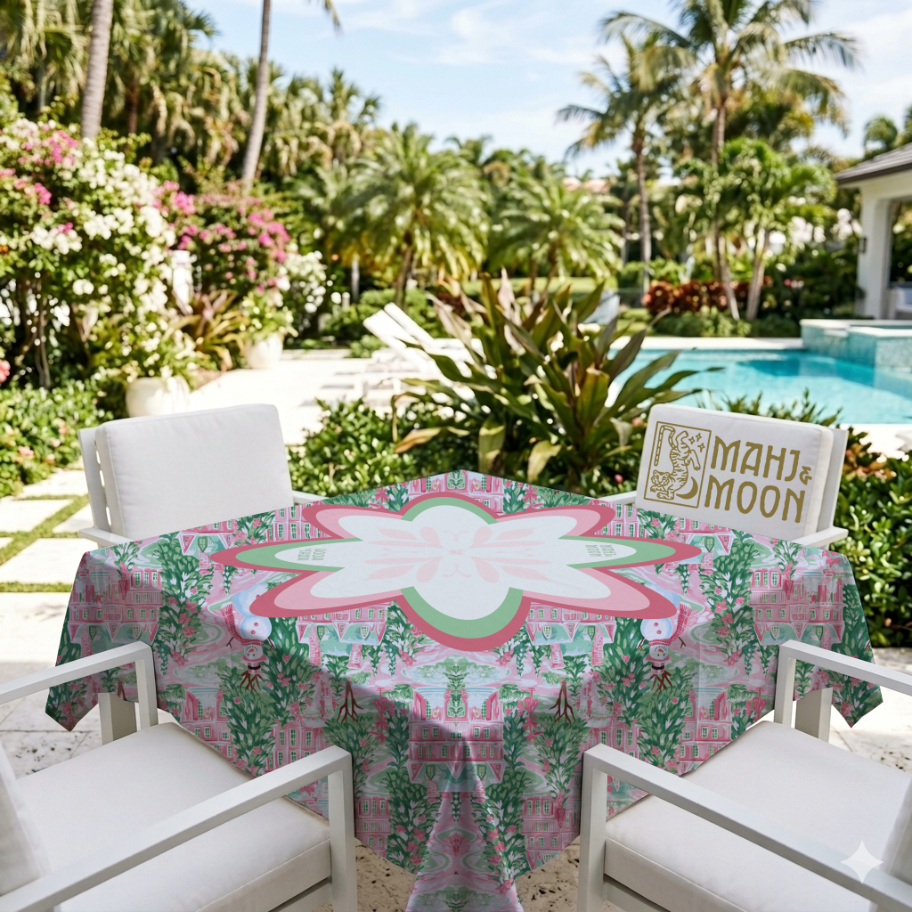 Pink Christmas Village Mahjong Tablecloth
