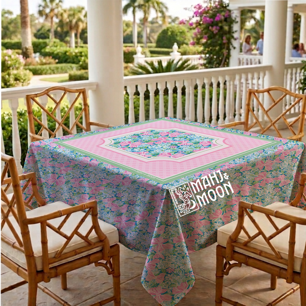 Pink Coquette Bow Garden Mahjong Tablecloth