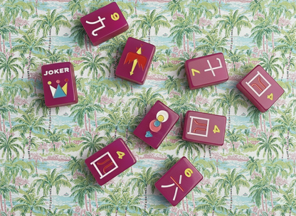 Hibiscus Winds Mahjong Tile Set – Tropical Pink Mahjong Tiles, Unique Modern Mahjong Game Accessories, Gift for Mahjong Lovers