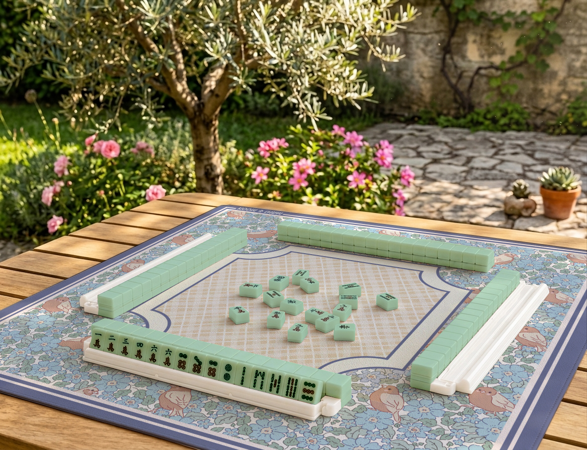 Blue Floral Bird American Mahjong Mat | Cottage Garden Playing Mat