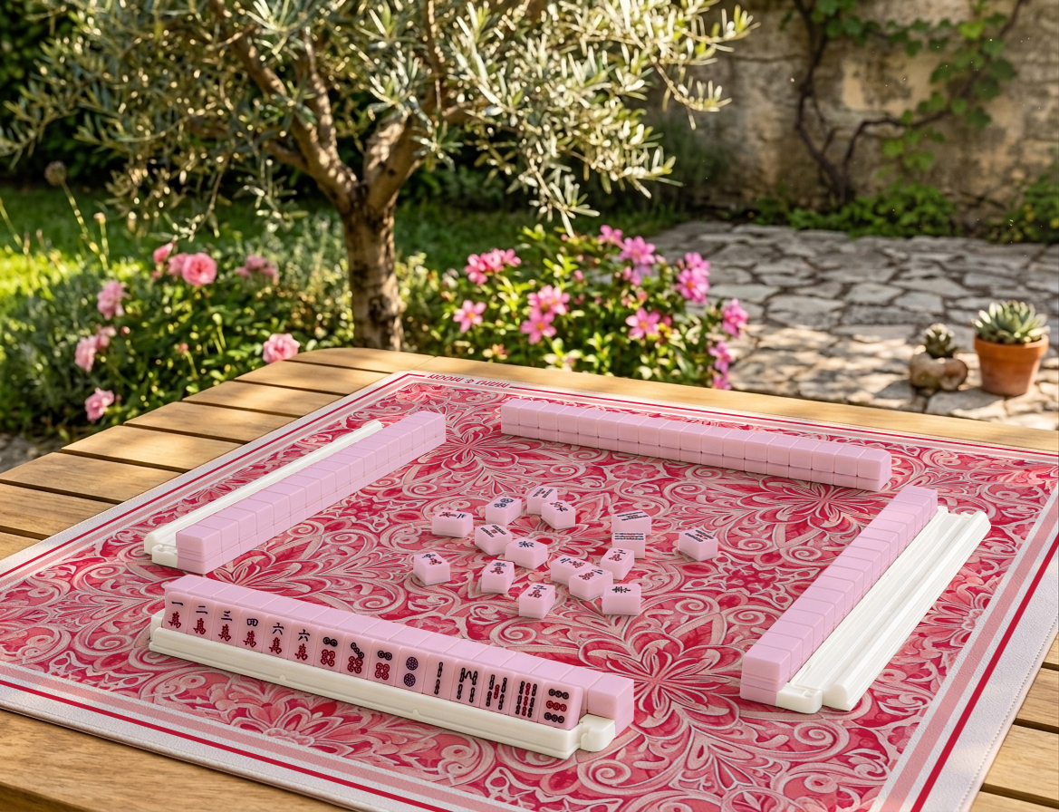 Pink Damask American Mahjong Mat | Elegant Floral Playing Mat