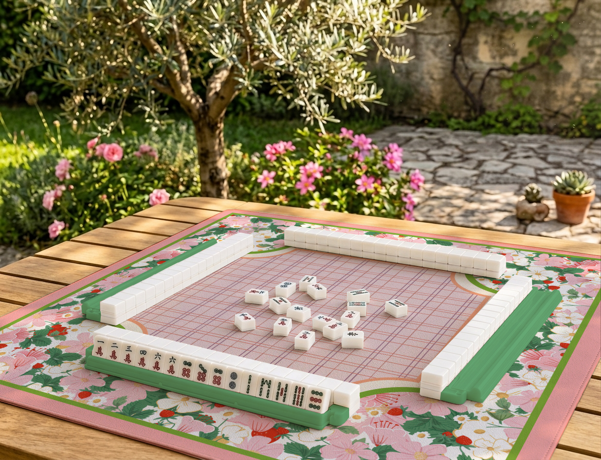 Strawberry Garden American Mahjong Mat | Cottagecore Floral Playing Mat