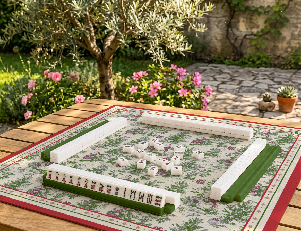 Christmas Toile Mahjong Mat | Vintage Santa Holiday Design