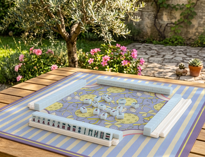 Pickleball Mahjong Mat | Preppy Bow & Lavender Stripe Design
