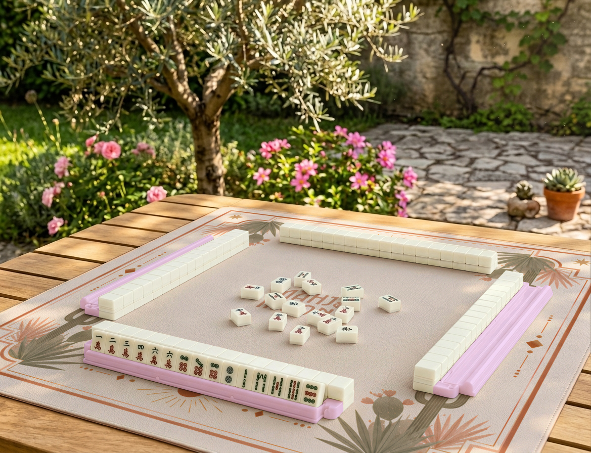 American Mahjong mat featuring minimalist cactus illustrations and Southwestern décor.