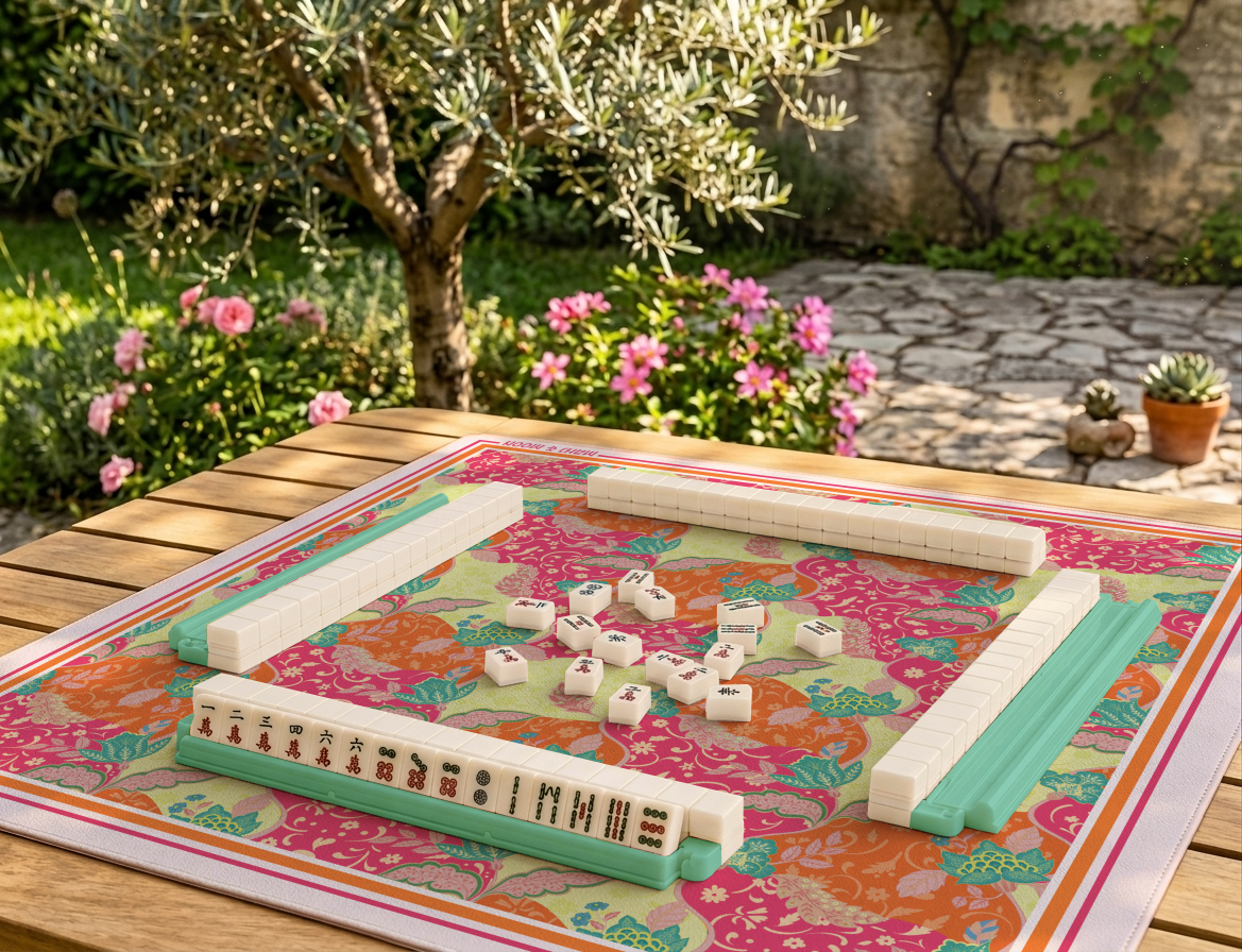 Colorful Botanical Mahjong Mat – Pink, Orange & Green Floral Mah Jongg Mat