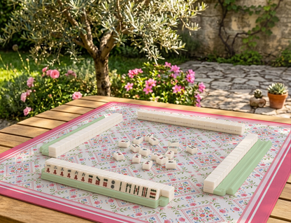 Vintage Garden Floral Mahjong Mat – Pink & Green American Mah Jongg Mat
