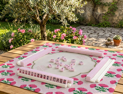 Pink & Green Floral Mahjong Mat | Preppy American Mah Jongg Mat