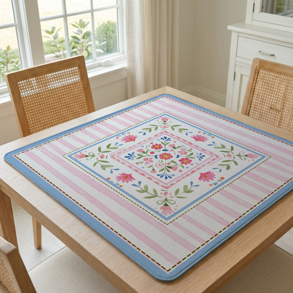 Pink Folk Floral Mahjong Mat