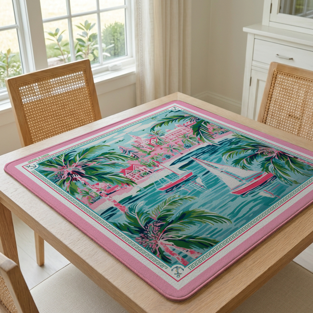 Palm Beach American Mahjong Mat | Coastal Tropical Playing Mat