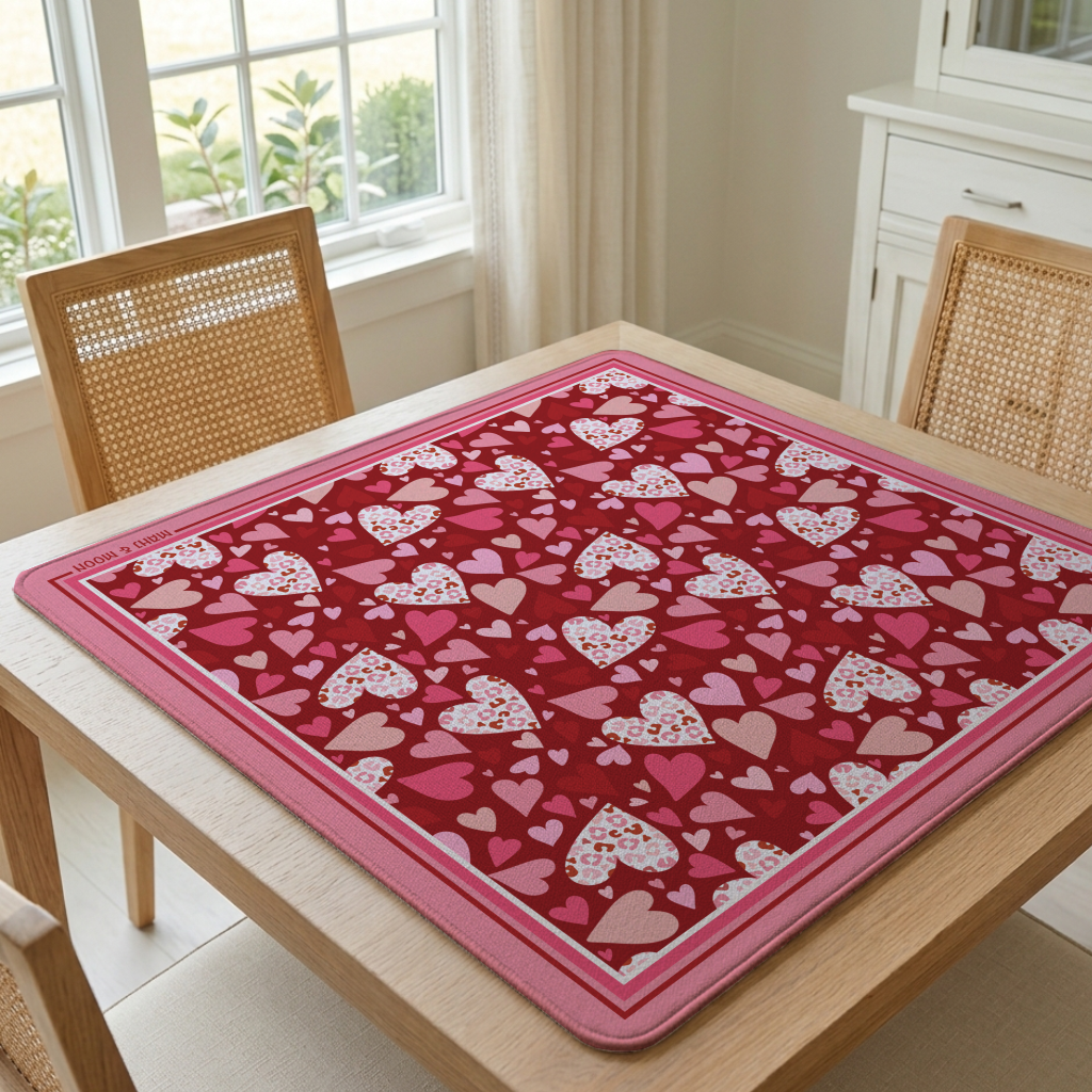 Valentine Hearts American Mahjong Mat | Pink Coquette Playing Mat