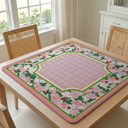 Strawberry Garden American Mahjong Mat | Cottagecore Floral Playing Mat
