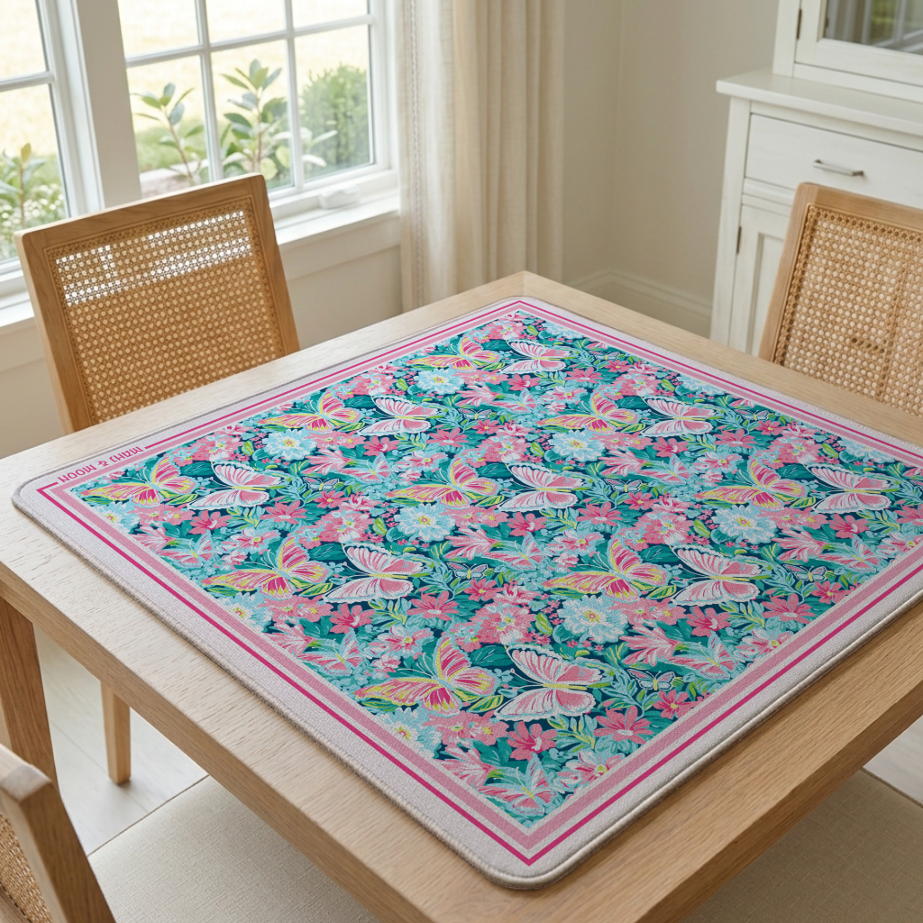 Butterfly Floral Mahjong Mat | Colorful American Mahjong Playing Mat