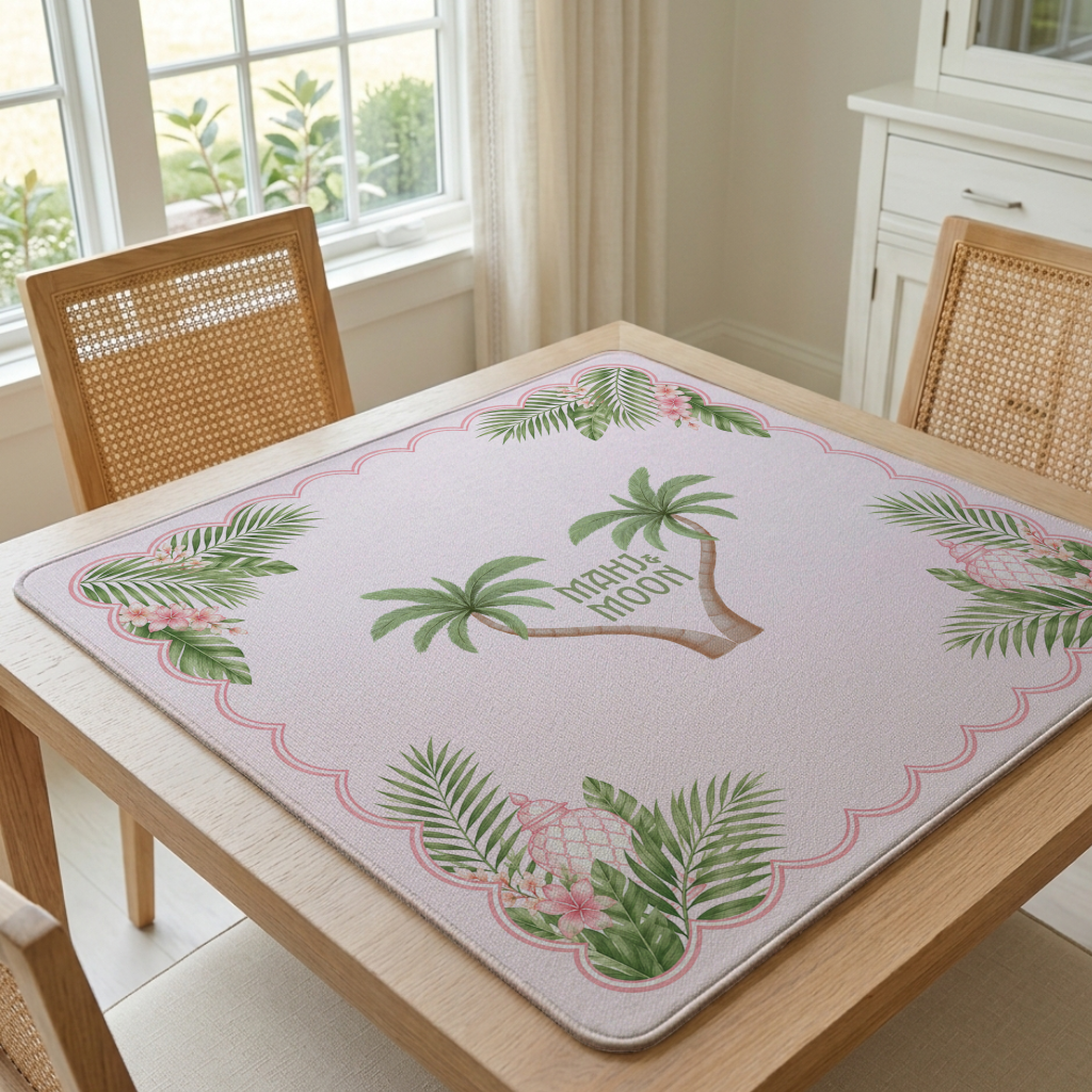 Palm Tree Mahjong Mat | Tropical Pink American Mahjong Playing Mat