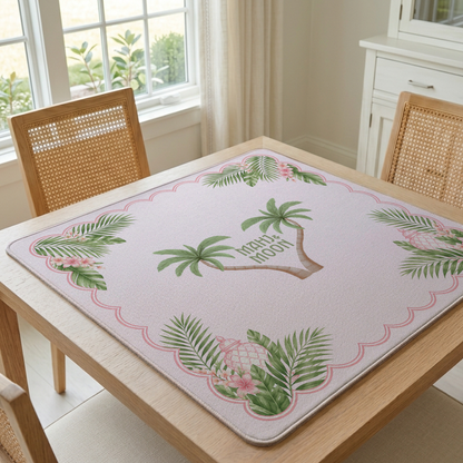 Palm Tree Mahjong Mat | Tropical Pink American Mahjong Playing Mat