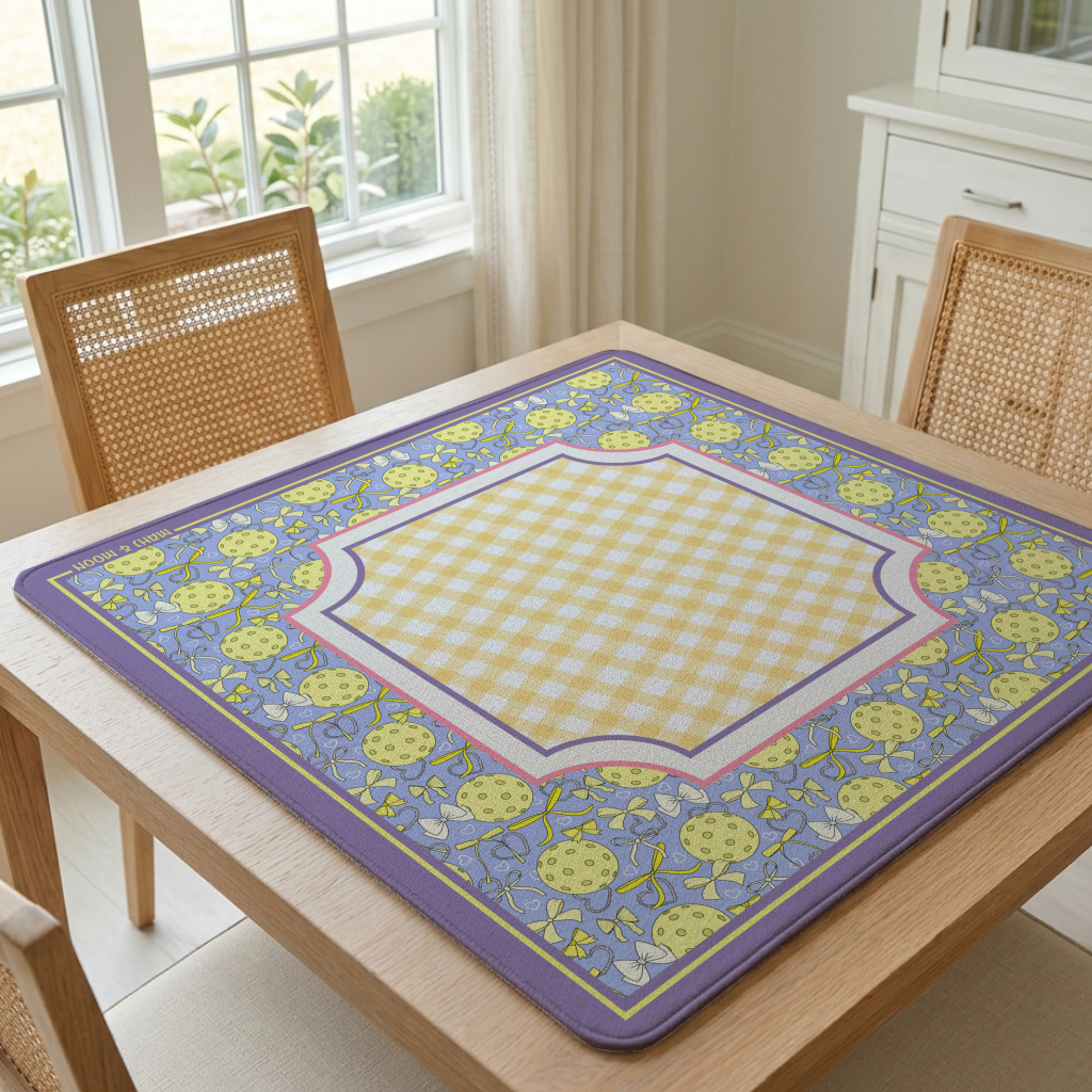 Preppy Pickleball Mahjong Mat | Lavender Bows & Pickleballs